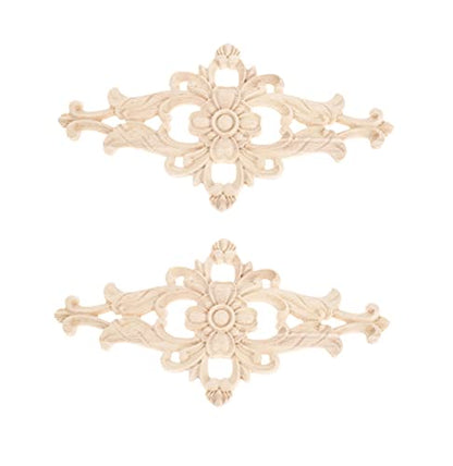 2Pcs Wood Carved Appliques Central Wooden Carving Onlays Furniture Decals - size: 2-Pack, 10.63 x 5.51 inches