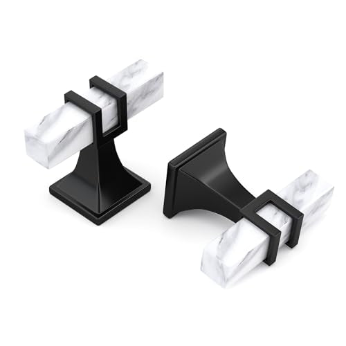 Haliwu 10 Pack Kitchen Cabinet Knobs Black and White Marble Grain Knobs - color: White Marble & Black, size: T-bar Knob