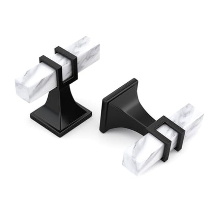 Haliwu 10 Pack Kitchen Cabinet Knobs Black and White Marble Grain Knobs - color: White Marble & Black, size: T-bar Knob