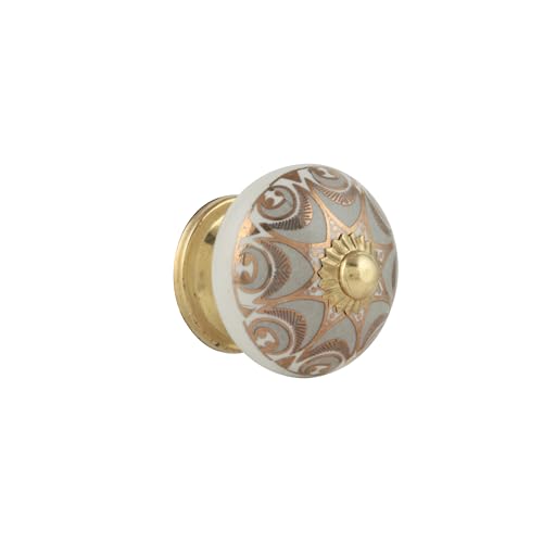 Dresser Knobs for Cabinets and Drawers - Handmade Ceramic Kitchen Cupboard Wardrobe Pull Handle Countryside Boho Decor Furniture Hardware - Grey Gold - Pack of 4 - color: Grey Gold