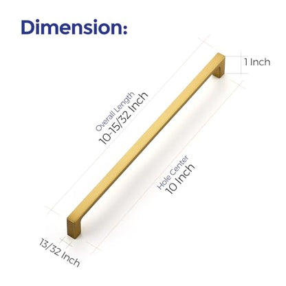 Ravinte Brushed Brass Solid Pulls Cabinet Handles 10 Inch 10 Pack - size: 10 Inch Hole Center