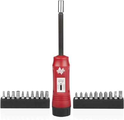 NEIKO 10573B 1/4” Torque Screwdriver Set, 20 Hex Bits, 10 to 50 In-Lbs, Long Shank Screwdriver Torque Wrench, Adjustable Inch-Pound Torque Screwdriver for HVAC and Gunsmiths - size: Long Torque