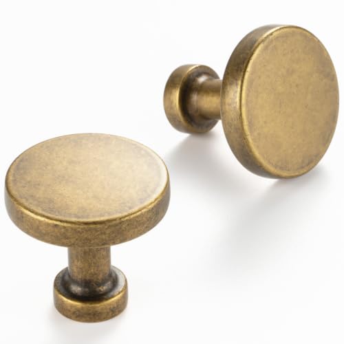 Round Antique Brass Cabinet Knobs 1-1/4 Inch 10 Pack K2302 - color: Antique Brass, size: Knob-10 Pcs