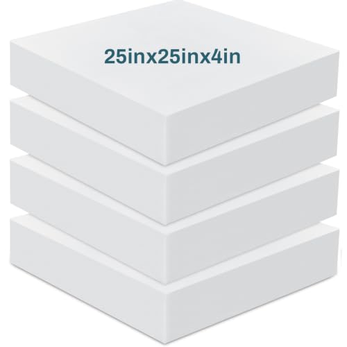 Frienda 4 Pack 4" x 25" x 25" Upholstery High Density Foam Cushion, White - color: White, size: 4" x 25" x 25"