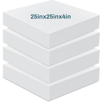 Frienda 4 Pack 4" x 25" x 25" Upholstery High Density Foam Cushion, White - color: White, size: 4" x 25" x 25"