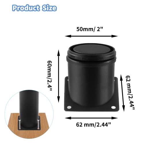 Set of 4 Adjustable Stainless Steel Furniture Legs 2.4 Inch Black - color: Black, size: 2.4 inch