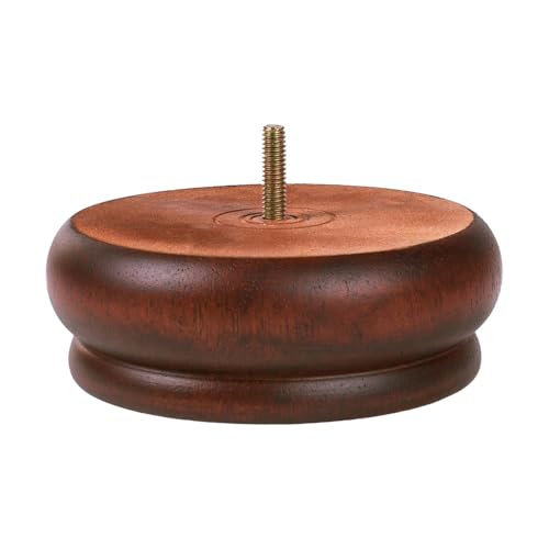 OUTWATER 4 in. H x 4-7/8 in. Dia Stained Cherry Solid Hardwood Bun Foot Leg for Furniture 4 Pack with 4 Free Insert Nuts and Drill Bit - color: Cherry