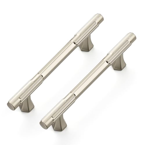 Ravinte Solid Brushed Nickel Cabinet Pulls,3-3/4 in Hole Handles,2 Pack - color: Brushed Nickel, size: 3-3/4 inches Hole Center