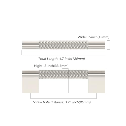 Asidrama 10 Pack 3.75 inch Brushed Satin Nickel Knurled Cabinet Handles - color: Brushed Satin Nickel, size: 3.75" Hole Center(96mm)