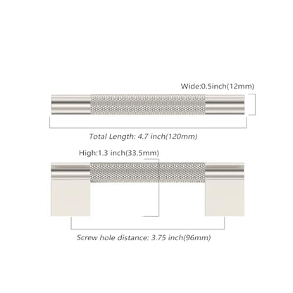 Asidrama 10 Pack 3.75 inch Brushed Satin Nickel Knurled Cabinet Handles - color: Brushed Satin Nickel, size: 3.75" Hole Center(96mm)
