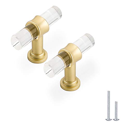 Haliwu 10 Pack Singel Hole Center Gold Acrylic Knobs for Dresser Drawers - color: Clear + Matte Gold, size: T-Bar Knob