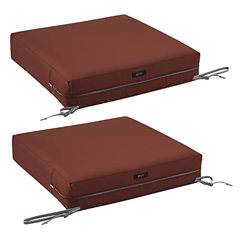 Classic Accessories Ravenna Water-Resistant 23 x 23 x 5 Inch Square Patio Seat Cushion Slip Cover & Foam, Spice, Lounge Chair Cushion - color: Spice, size: 23"W x 23"D x 5"Thick