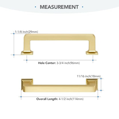 HOME EDIT Brushed Gold Cabinet Handles Zinc Pulls 3-3/4 Inch 10 Pack - color: Brushed Gold, size: 3-3/4 inches Hole Center