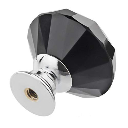 Crystal Glass Cabinet Knobs 30mm Diamond Shape Drawer Kitchen Cabinets Dresser Cupboard Wardrobe Pulls Handles 10 Pcs - color: Black