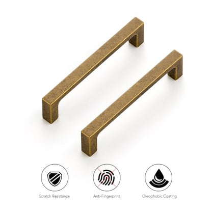 Ravinte Antique Brass Cabinet Handles Solid Square Pulls 4 Inch 10 Pack - size: 4 Inch Hole Center