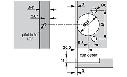 Blum Hinge for Framed cabinets (Face Frame) with 5/16 Overlay and 105° Opening Angle. Soft Close (2 - Pack)