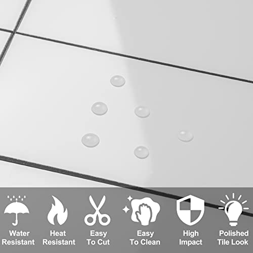 AULIGET 100-Piece Polished White Thick PVC Peel and Stick Backsplash, 3" x 6" Waterproof Subway Tile Peel and Stick Wall Tiles for Kitchen & Bathroom - color: Polished White Tile Look