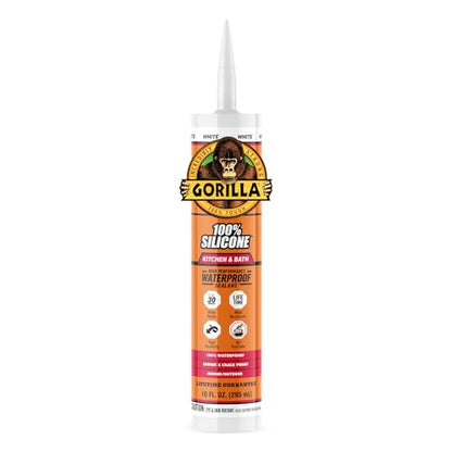 Gorilla 100% Silicone Caulk, Kitchen & Bath Sealant, White, 10 oz Cartridge - color: White, size: 10 Ounce