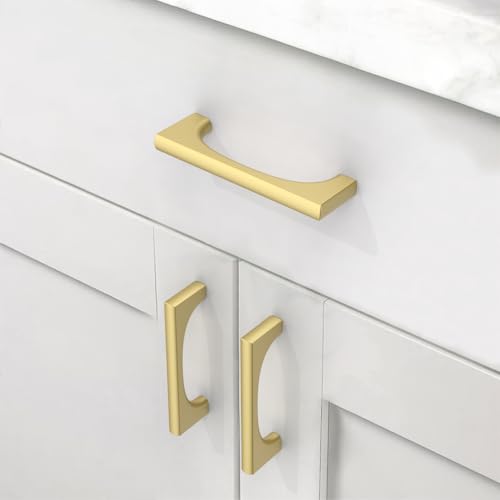 Asidrama 10 Pack 3 Inch(76mm) Brushed Gold Cabinet pulls Kitchen Cabinet Handles, Cabinet Pulls Kitchen Cabinet Hardware for Cupboard Drawer Pulls 2321 - color: Brushed Gold, size: 3" Hole Center, style: 10 Pack