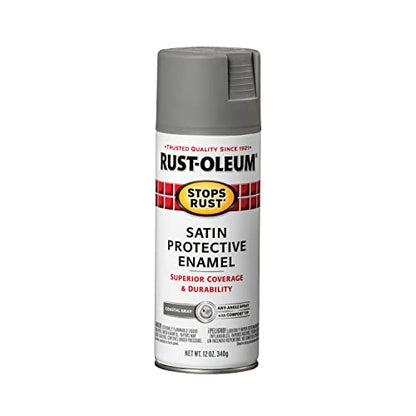 Rust-Oleum Stops Rust Spray Paint, Satin Coastal Gray - color: Satin Coastal Gray, size: 12 Ounce (Pack of 1)