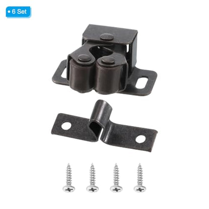 PATIKIL Cabinet Latch Double Roller Catch, 6 Pcs Stainless Steel Cabinet Door with Screws Spring Bead Hardware Latches with Spear Strike for Cupboard Wardrobe Pcs, Red Bronze - color: Red Bronze