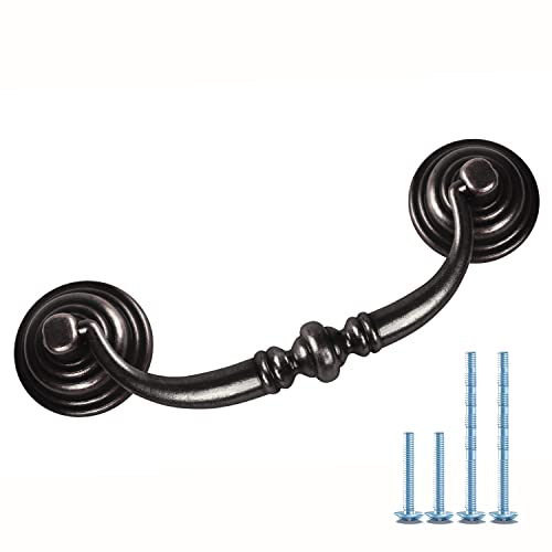 6-Pack 4 1/4 Inch Shabby Chic Drawer Pulls Handles Antique Black Kitchen Cabinet Drop Bail Pulls Handles 108mm CC(6, 4.25" Hole Center/Antique Black) - color: 4.25" Hole Center/Antique Black