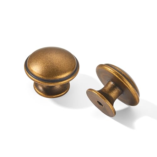 khtumeware 10 Pack Knob Antique Brass Cabinet knobs 1-1/4 inch Solid Heavy Duty Tradition Bifold Closet Door Mushroom Knobs Cabinet Hardware for Kitchens cabinets Dresser Bathroom - color: Antique Brass, size: 1-1/4 inch(32mm)Diameter