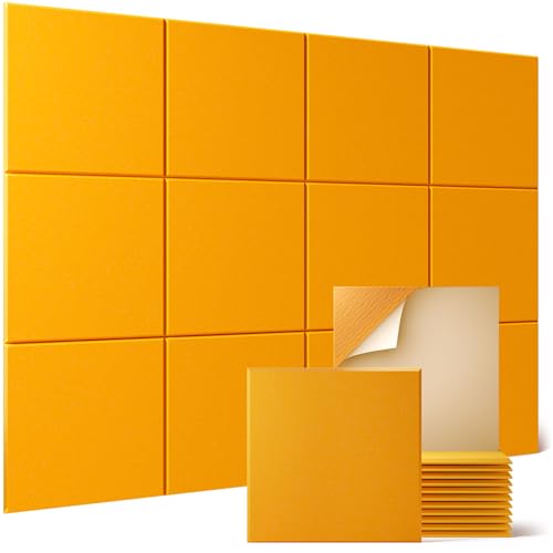 Sonicism 12 Pack Acoustic Wall Panels with Self-Adhesive, 12" X 12" X 0.4" Sound Proof Foam Panels, Decorative Soundproof Wall Panels, Sound Proof Absorbing Tiles for Home & Offices, Orange Yellow - color: Orange Yellow, size: Flat Panels (12 Pack)