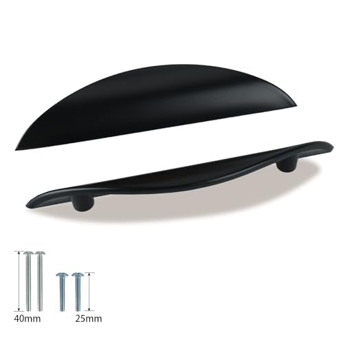 Primst 4 Pack Cabinet Handles, Half Moon Cabinets Cupboard Hanldes Matte Black Drawer Pulls, Kitchen Cabinet Pulls Cabinet Hardware Drawer Handles 3-3/4in Hole Center - color: Black, size: L-4PCS