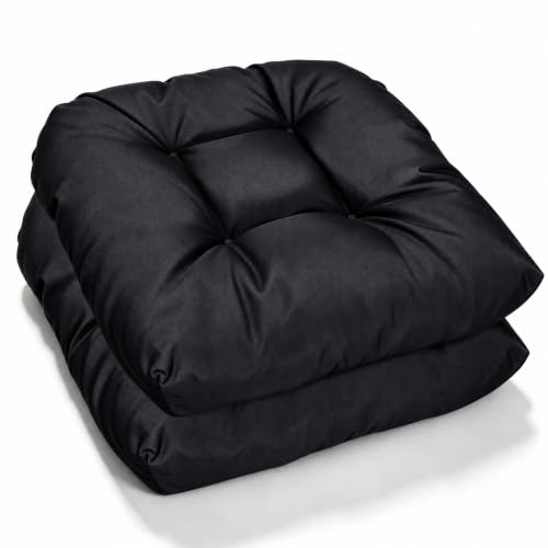 Outdoor Chair Cushions Set of 2 Patio Cushions 19x19x5”Waterproof &Fade Resistent Outdoor Cushion for Patio Furniture, Foam Filled Replacement Outdoors Seat Cushion for Dining Chairs, Black - color: Black