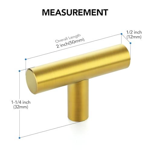 10 Pack Gold Cabinet Knobs 2 Inch Brushed Brass Drawer Knobs Single Hole - color: Brushed Brass