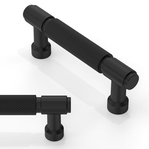 10 Pack Matte Black Knurled Cabinet Pulls 3 Inch(76mm) Kitchen Cabinet Handles Cabinet Hardware Drawer Pulls - color: Matte Black, size: 3" Hole Center
