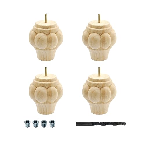 Designer's Edge Millwork Architectural Products by Outwater BUN330-UN 5 in. x 4-1/2 in. Unfinished Solid Hardwood Round Sofa Leg 4 Pack with 4 Free Insert Nuts and Drill Bit