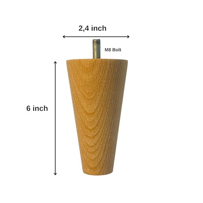 6 Inch Round Solid Beech Wood Replacement Furniture Legs, Set of 4, Wooden Feet Mid Century Modern, Unfinished Legs for Sofa, Couch, Armchair, Ottoman, Cabinet, TV Stand, Dresser - size: 6" / 15cm