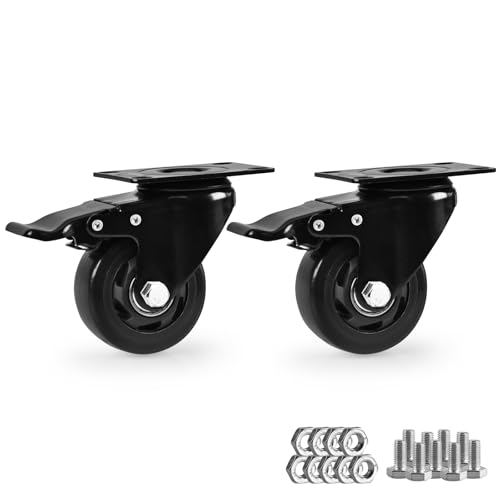 Caster Wheels,3 Inch Heavy Duty Casters with Brake,Set of 2, Black - color: Black, size: 3"