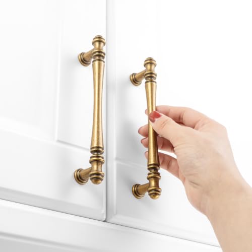 KOOFIZO 10 Pack 5 in Antique Brass Cabinet Pulls, Brass Drawer Handles P30 - color: Antique Brass, size: 5" CC - 10Pcs