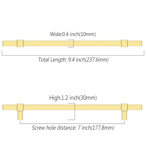 Asidrama 10 Pack 7 inch Brushed Gold Kitchen Cabinet Handles - color: Brushed Gold, size: 7" Hole Center(177mm)