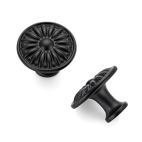 JOY DECOR Matte Black Cabinet Knobs Rosette Drawer Knobs 1-1/4 Inch 10 Pack - color: Matte Black