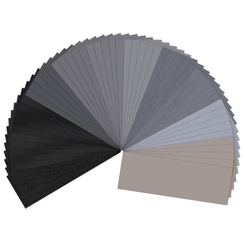 55PCS Sandpaper, Wet Dry Sandpaper, High Grit 400 600 800 1000 1200 1500 2000 2500 3000 5000 7000 Grit Sandpaper Sheets (400-7000 Grit, 55 Sheets) - size: 400-7000 Grit, 55 Sheets, 9 x 3.6 inches