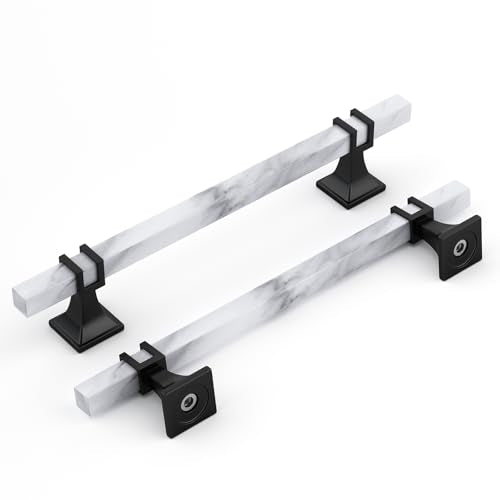 Rergy 10 Pack Cabinet Handles, White Marble & Matte Black Pulls, 6.25" - color: White Marble & Black, size: 6-1/4 inch (160mm) Hole Center