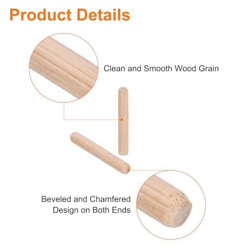 uxcell 300Pcs 1/4" x 1-4/7" Wooden Dowel Pins, Wood Dowels Rods, Furniture Woodworking Grooved Fluted Pin, Wooden Dowels Fluted for Craft, DIY Projects - size: 6 x 40mm