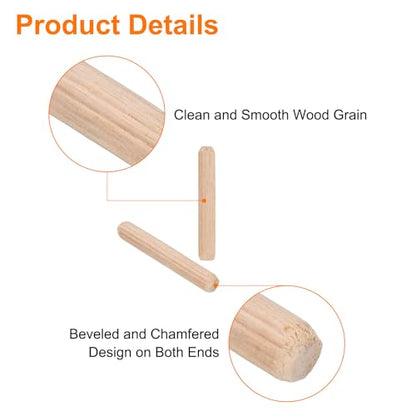 uxcell 300Pcs 1/4" x 1-4/7" Wooden Dowel Pins, Wood Dowels Rods, Furniture Woodworking Grooved Fluted Pin, Wooden Dowels Fluted for Craft, DIY Projects - size: 6 x 40mm