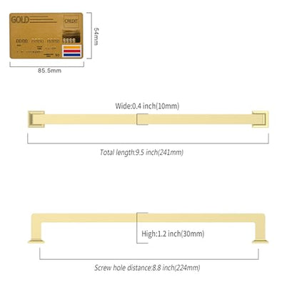Brushed Brass Cabinet Handles Kitchen Pulls 8.75 Inch 10 Pack - color: Brushed Brass, size: 8.8" Hole Center