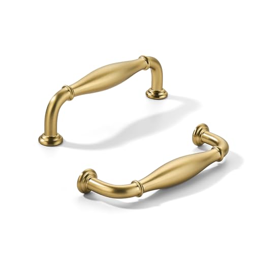 khtumeware 10 Pack 3-1/2inch(89mm) Hole Center Brushed Brass Cabinet Pulls Solid Heavy-Duty Satin Brass Tradition Handles Hardware for Bathroom Dressers Pull cabinets - color: Brushed Brass, size: 3-1/2inch(89mm) hole center