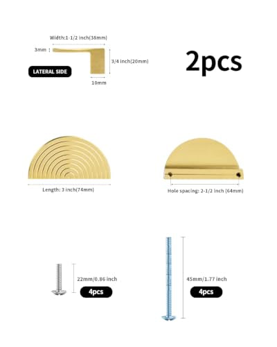 BaiNong 4 Pack Gold Drawer Pulls 3" Cabinet Handles Traditional Retro - color: 2 Pack 3" Semicircle