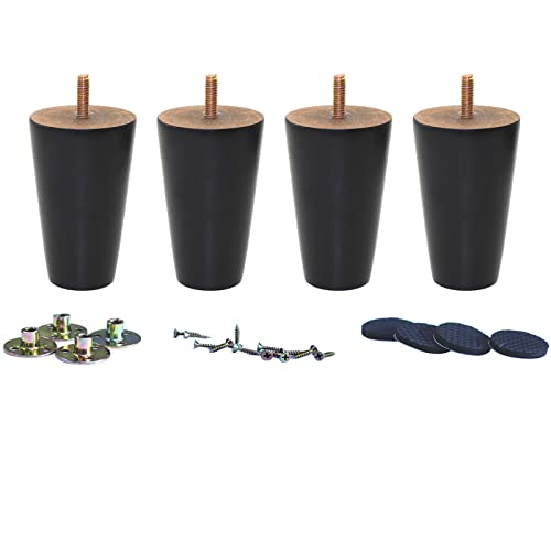 WEICHUAN 4 Inch Wood Replacement Sofa Chair Couch Furniture Legs Set of 4 - color: Black Set of 4, size: 4"