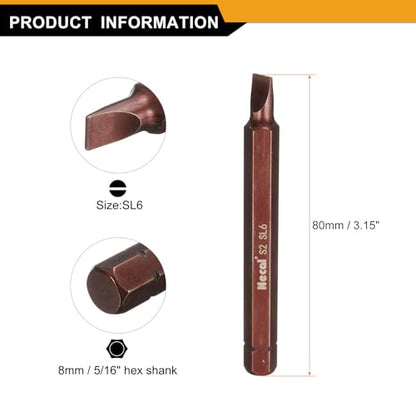 HARFINGTON 3pcs SL6 Slotted Screwdriver Bit 5/16" Hex Shank 80mm/3.15" Length Magnetic Flat Head Hex Bits S2 Steel Screw Driver Bit for Impact Electric Screw Driver Power Tools, Red - color: Red, size: SL6 x 80mm
