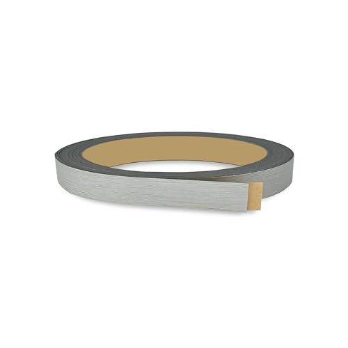Brushed Silver PVC 1/2 inch x 25 ft Edge Banding Peel Stick Tape Adhesive Metal Edging Veneer Aluminum Trim Flexible Strip Molding Mdf Wood Cabinet Laminate Shelf Furniture Countertop Formica Plywood - color: Brushed Silver, size: 1/2 inch x 25 ft