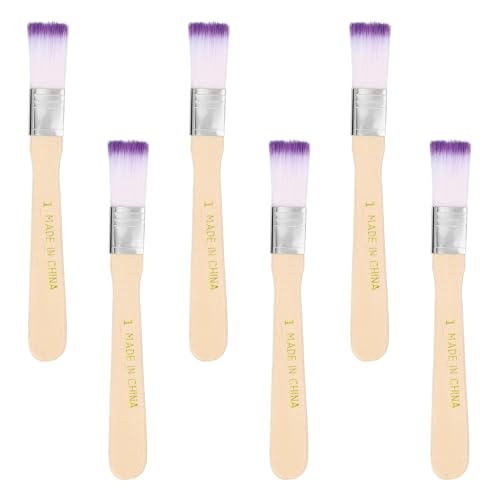 PATIKIL 6Pcs Wooden Paint Brush Set, 5.2" Nylon Bristle Flat Brushes #1 - color: Purple/White, size: #1