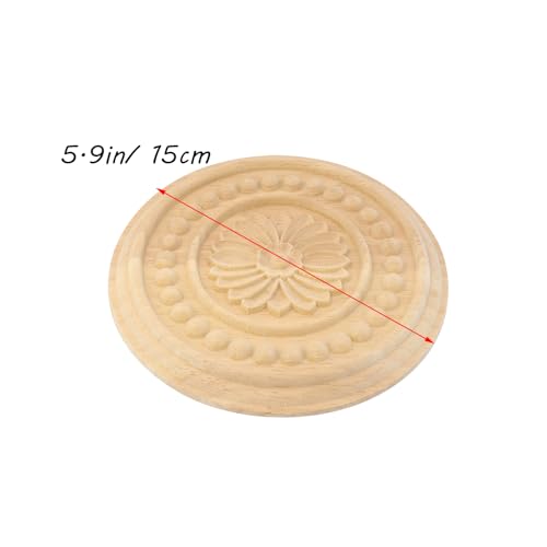 Antrader 4Pcs Round Unpainted Wood Carved Appliques,5.9" Diameter(Style 15) - style: Style 15